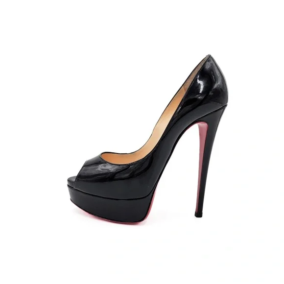 Christian Louboutin Lady Peep Black Patent Leather Platform Pumps EU 37.5 - Picture 3 of 9